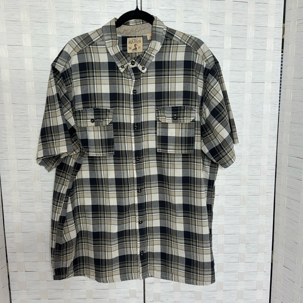 Red Head Brand Co. Men's Black/Neutrals Short Sleeve Plaid Cotton Shirt Size 2XL